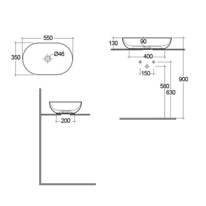 Νιπτήρας Feeling Oval black matt 55x35x13 cm Rak Ceramics